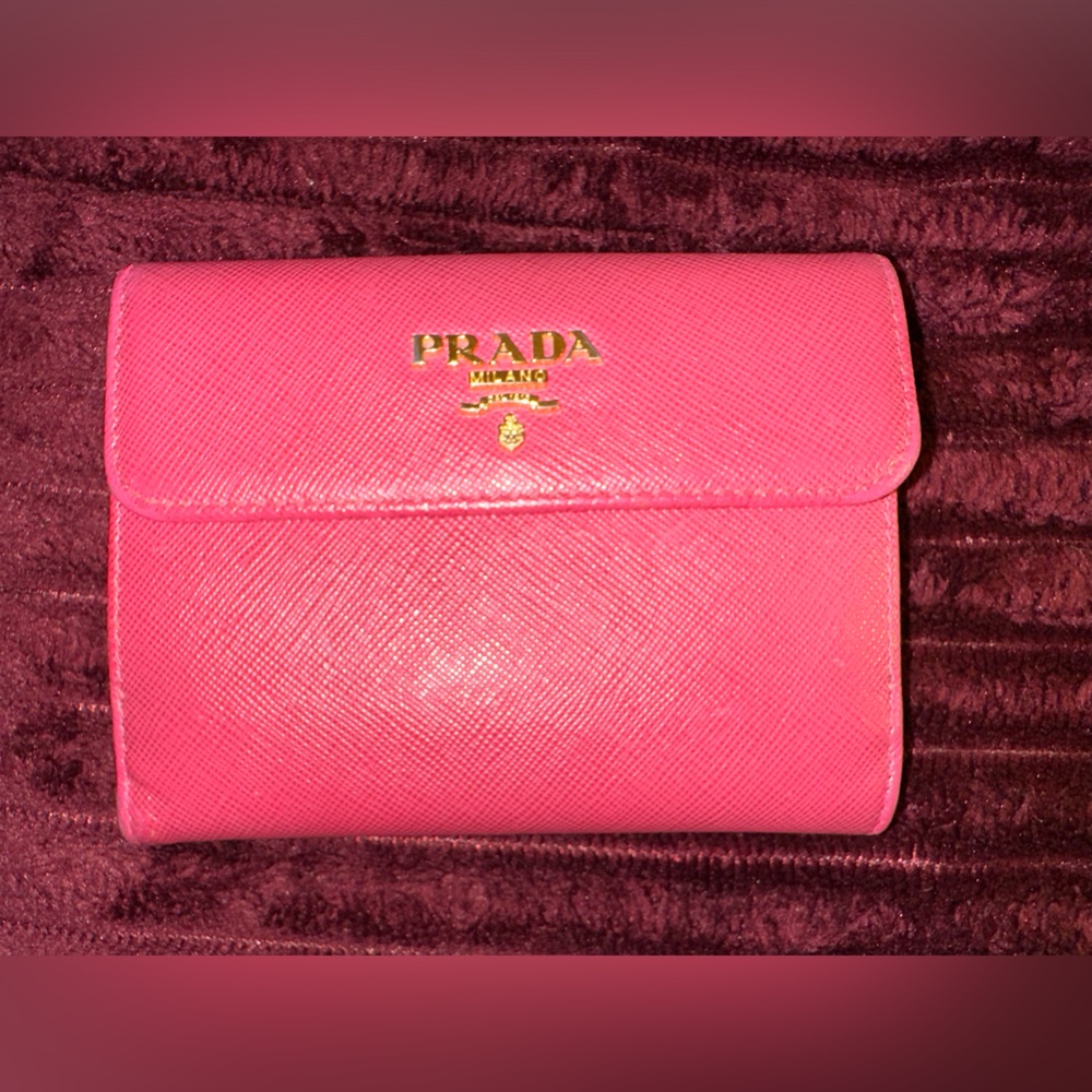 Prada Peonia Saffiano Metal Compact Wallet